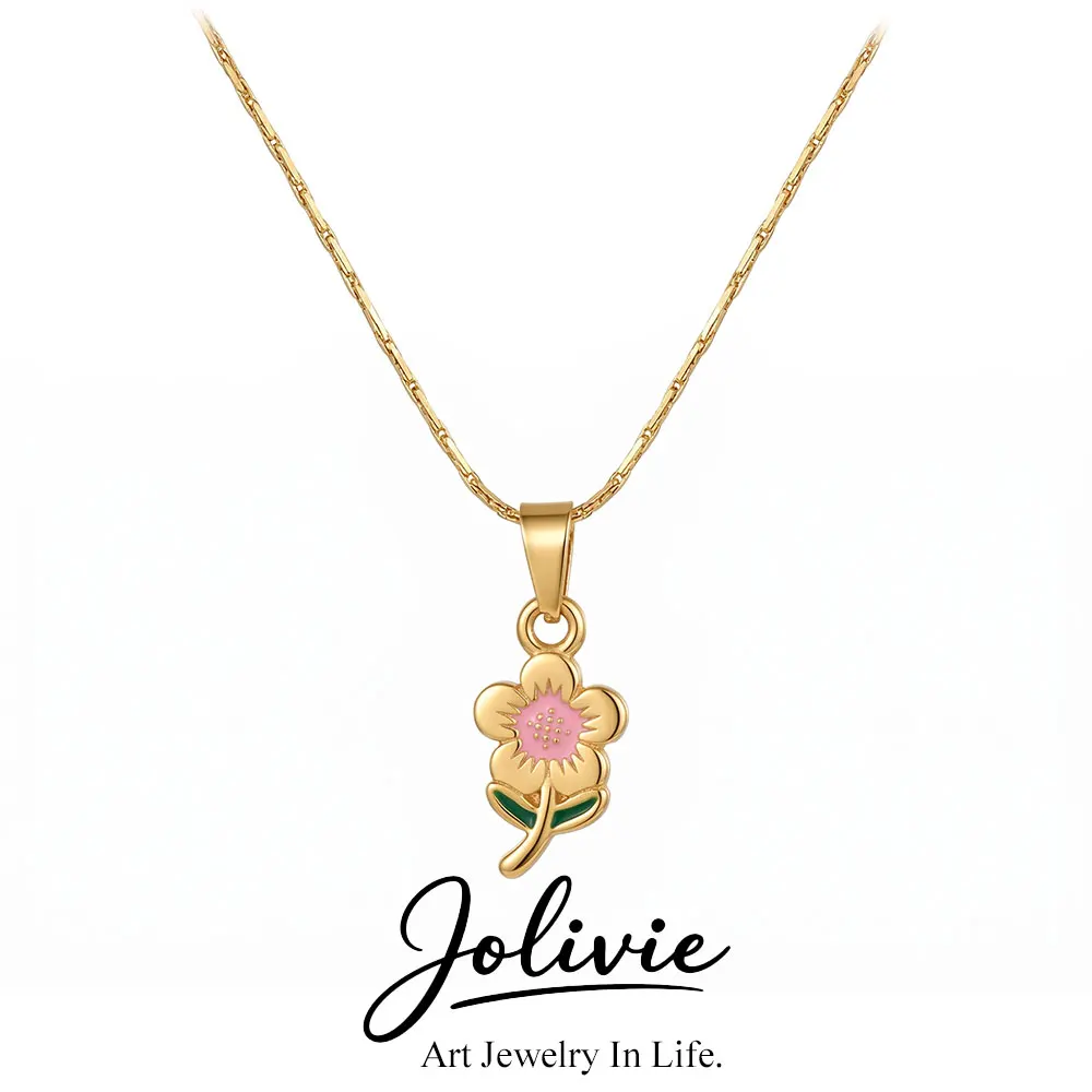 Jolivie Stainless Steel Flower Pendants Necklace For Women Trendy 18k Gold Plated Flower Necklace Choker Jewelry Gift For Mother