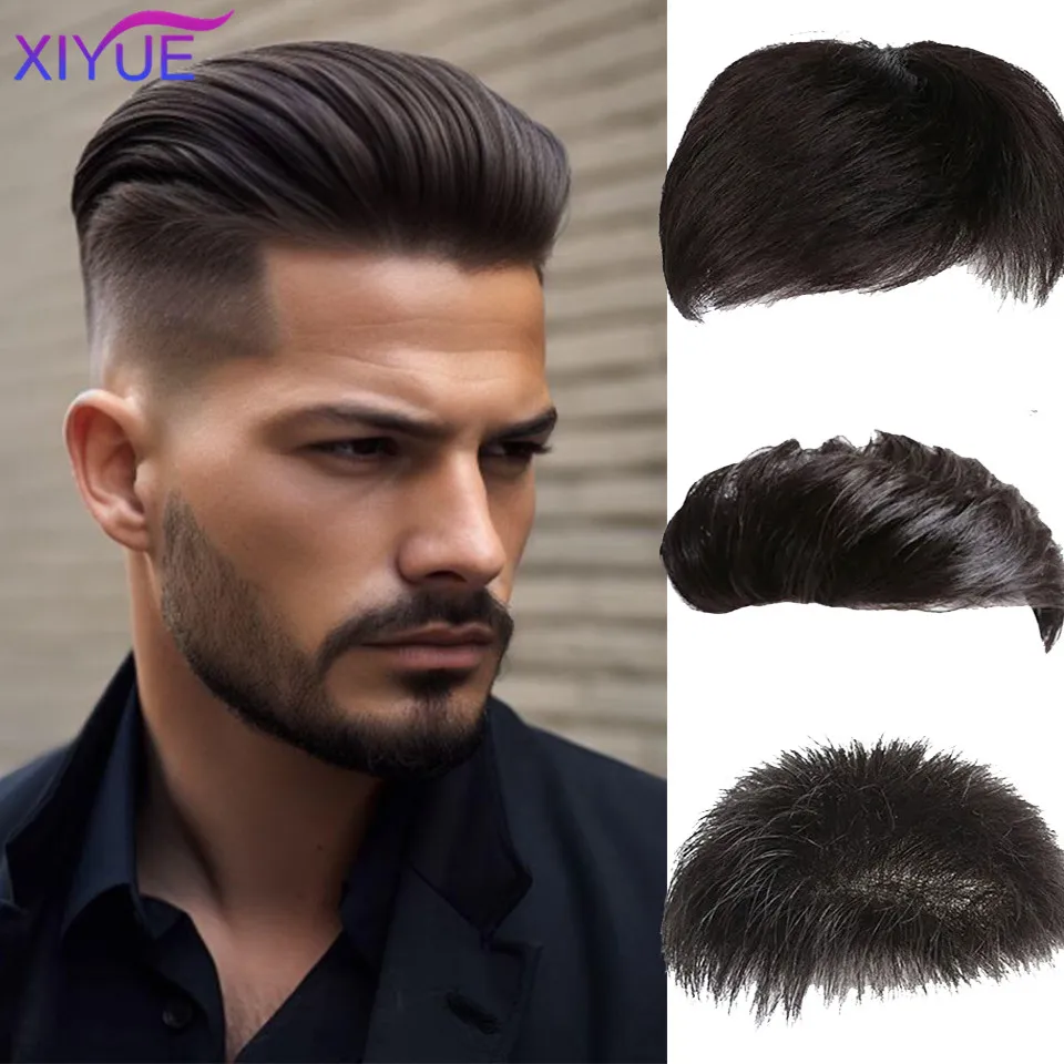 XIYUE-pelucas de pelo corto para hombre, parches de pelo natural sintético