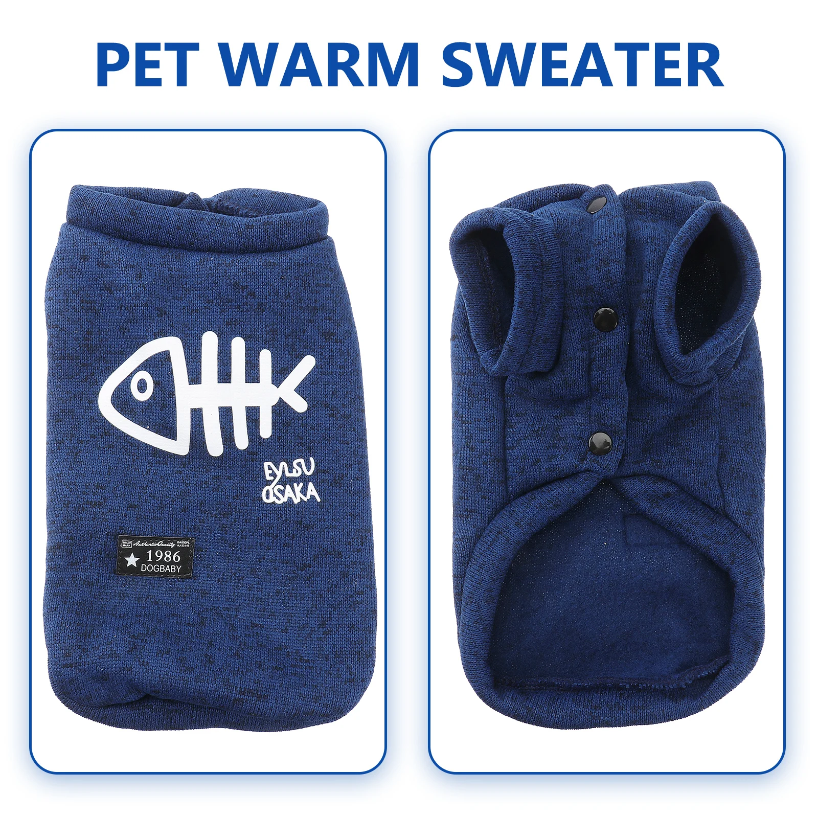 

Dog Knitwear Sweater Blue Size L Puppy Cat Winter Warm Clothes Pet Warm Knitted Clothing Soft Comfortable Outdoor Indoor