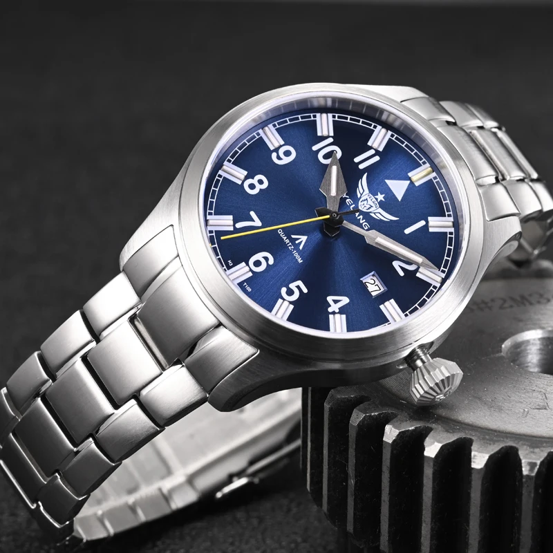 YELANG Orologio da pilota da uomo 42MM Orologi sportivi Orologio da polso al quarzo militare Luminoso 100M Impermeabile Sappire 12 anni di durata della batteria