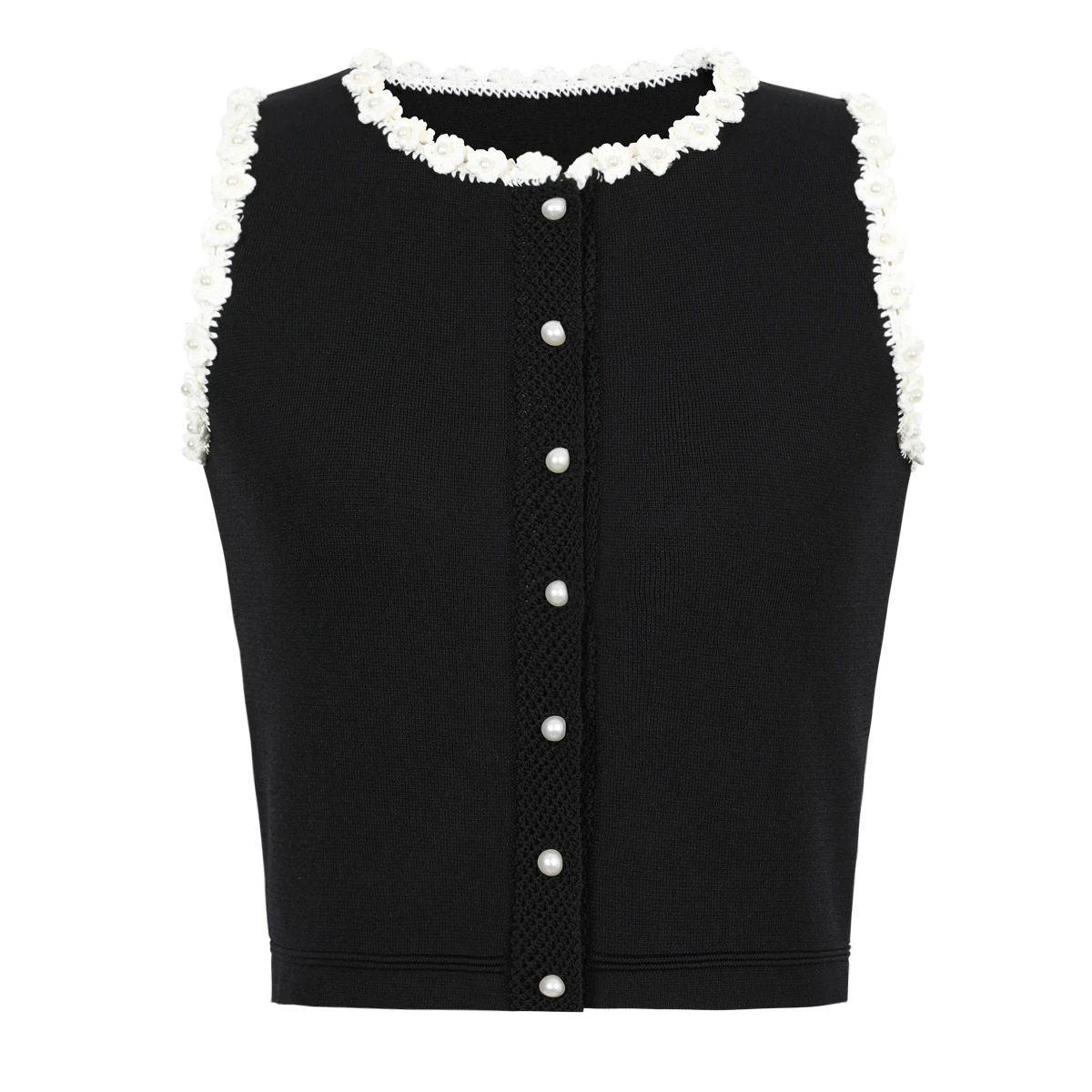 

Nanyou High Quality Summer New Style Elite Slimming Round Neck Sleeveless Knitted Shirt With Three Dimensional Flower Vest Top