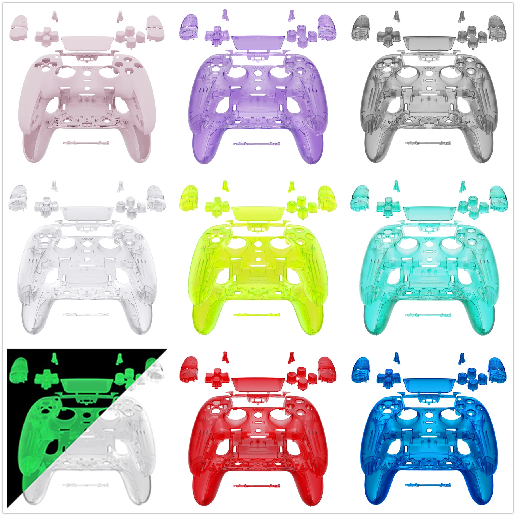 eXtremeRate Black Full Set Housing Shell with Buttons Touchpad Cover for ps5 Edge Controller - Single & Transparent Series