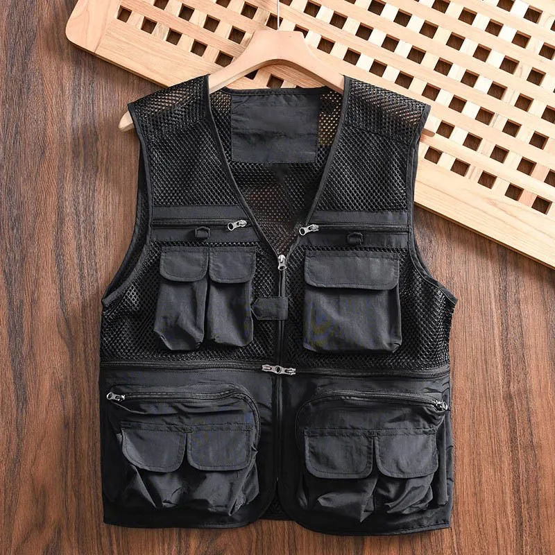 

Outdoor multi-pocket vest for men and women thin hip-hop vest vest mesh photography fishing vest oversized