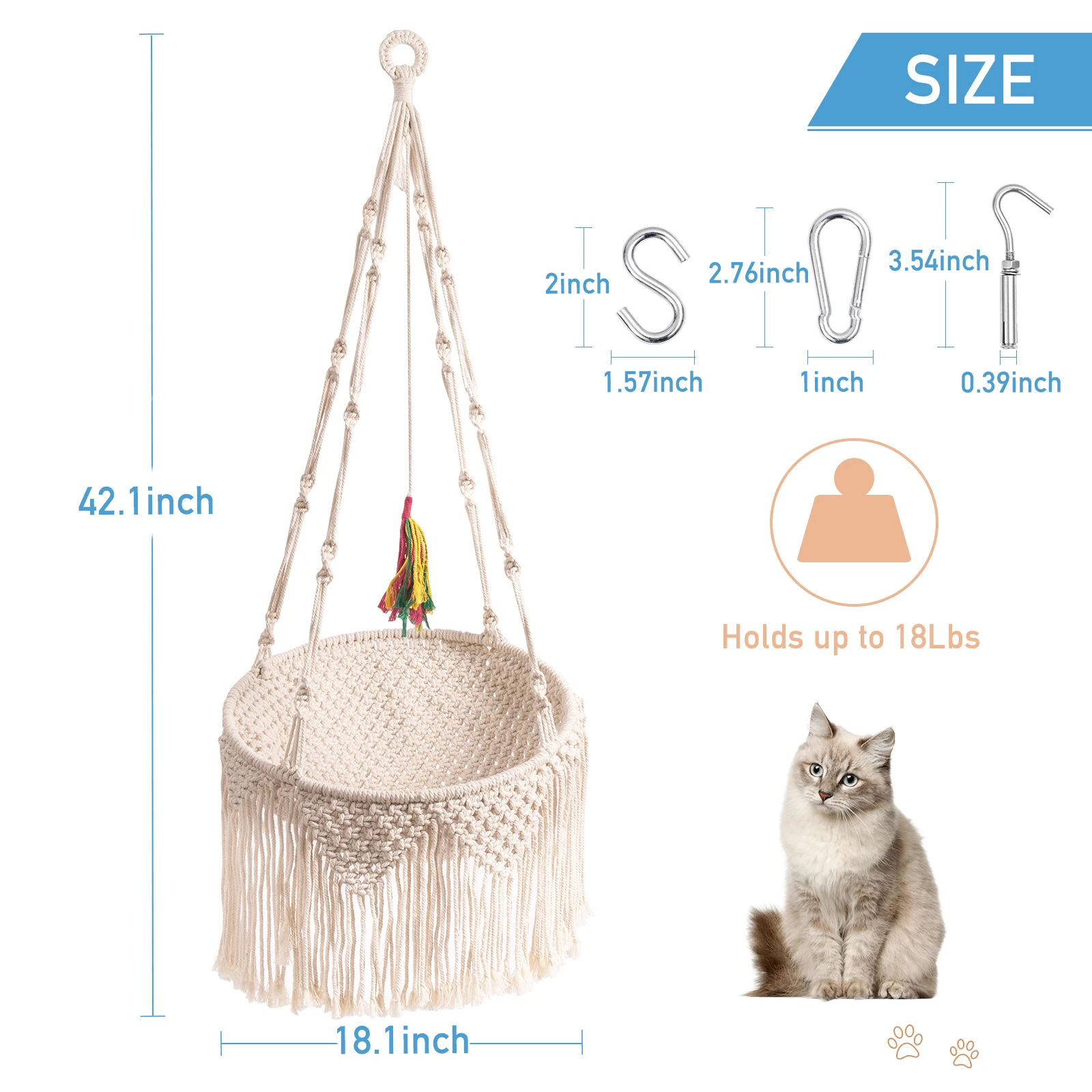 Imagem -03 - Mewoofun Gato Handwoven Janela Poleiro Cama com Kit de Suspensão Hammock para Gatos ao ar Livre Indoor Dormindo Escalada Jogando o Estoque dos Eua