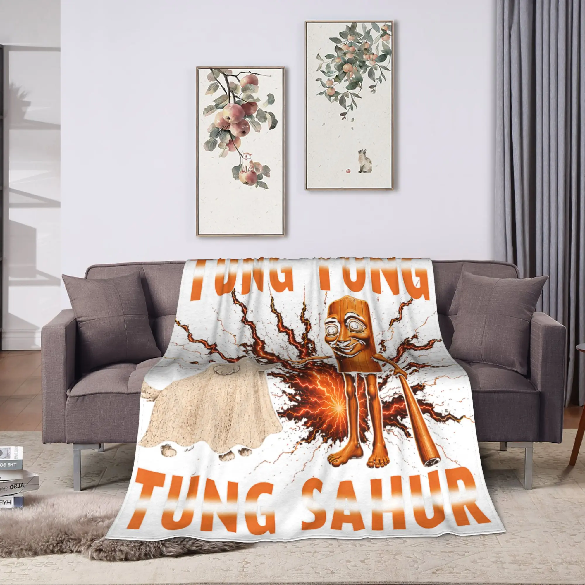 Tung Tung Tung Sahur Calling Dance Halloween Meme Blanket Winter Soft Cozy Throw Blanket Adult Child Outdoor Bedspread Bed Cover