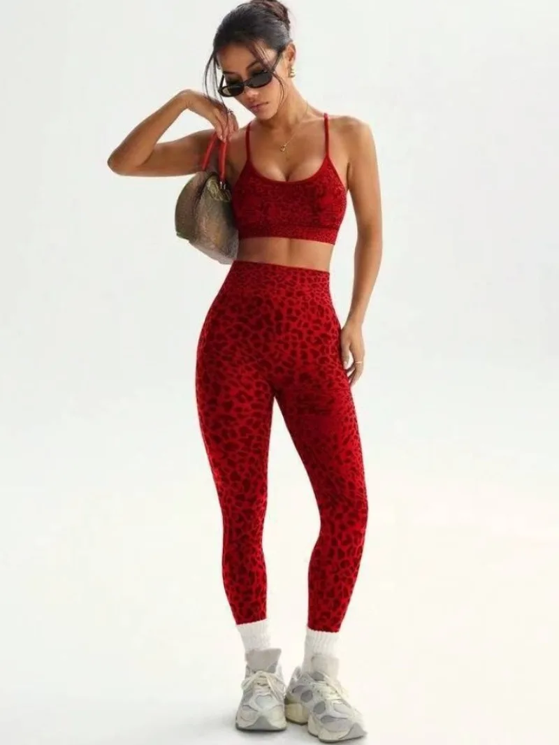 

Sexy Leopard Print Seamless Tracksuit Women Camisole Top+Pants Two Piece Set Fitness Sports Yoga Outfit Female Tight Gym Suit