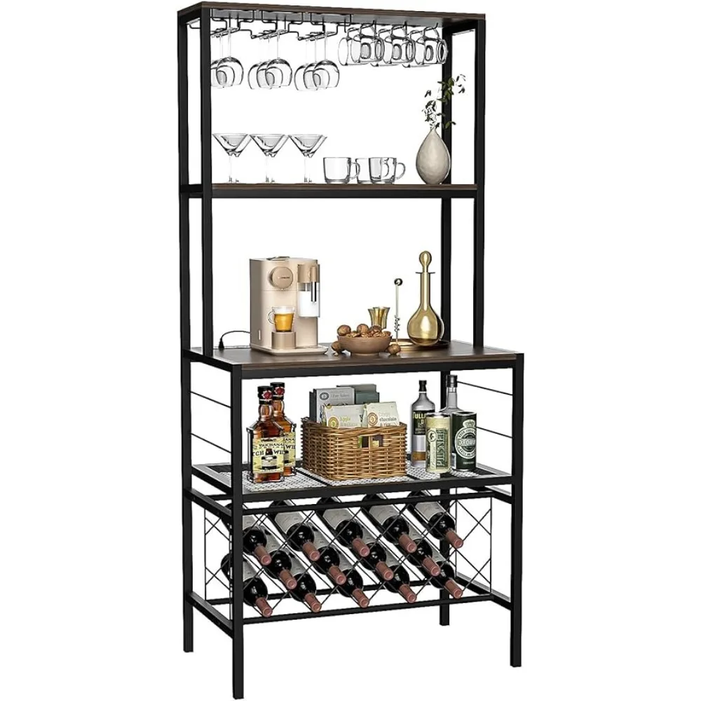 

Corner Bar Cabinet With Glass Bottle Holder for Home Kitchen Dining Room Metal Wine Rack Freestanding Liquor Display Cabinet