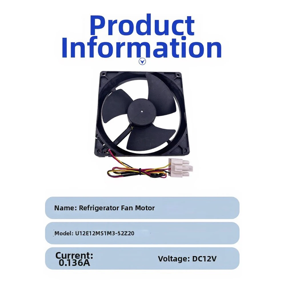 U12E12MS1M3-52Z20 Refrigerator Evaporator Fan Motor DC 12V 0.136A Cooling Radiator For Home Commercial Fridge Replacement Part