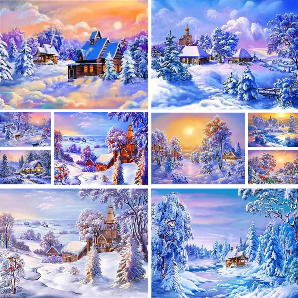 Modular Picture For Drawing By Numbers On Canvas Hand Painted Winter House Oil Painting For Living Room Home Decor Acrylic Paint