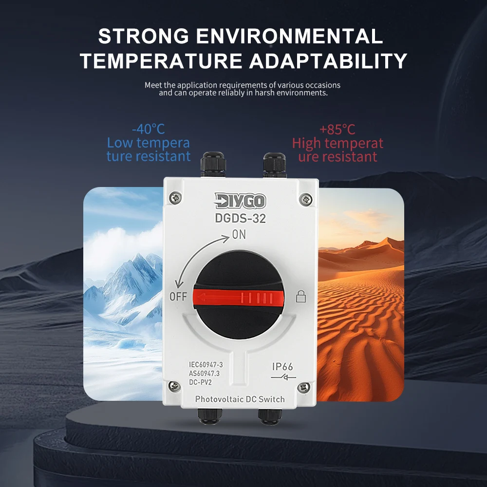PV DC Rotary Isolator Disconnector Switch With Rotating Handle IP66 Waterproof Outdoor Solar System Cut‑off Switch 32A 1200V
