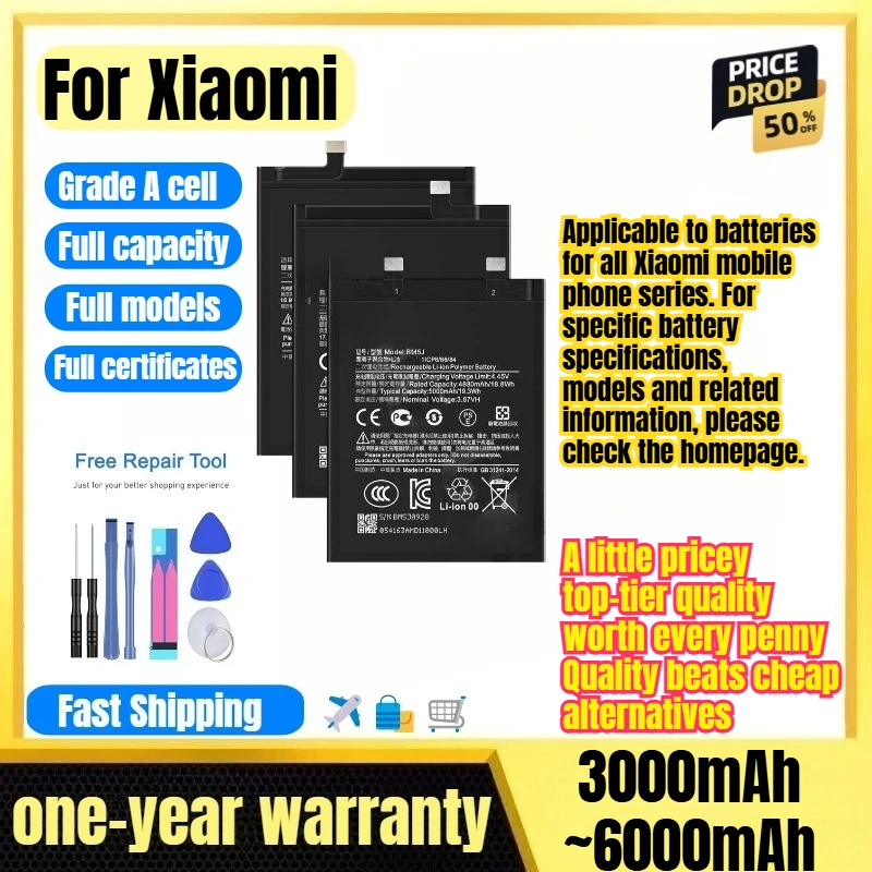 Replacement Bateria for Xiaomi Redmi K20/K20 Pro/K30 4G/5G/K40 Pro/K40 Gaming/K50/K50 Pro/K50i/K50 Ultra/K60/K70E/K70/Pro/Ultra