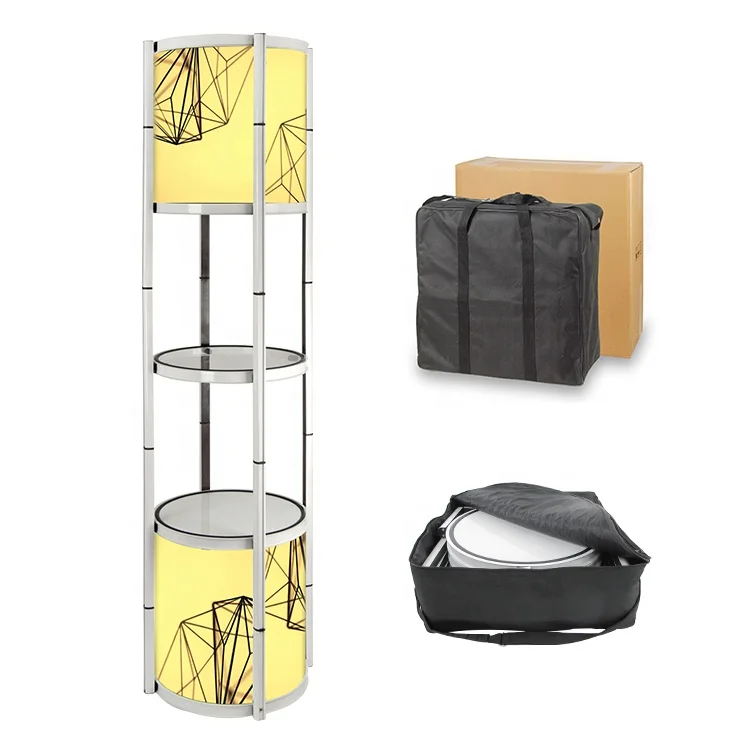 Promotion 4 Layer Square Round Folding Pop up Showcase Display Racks Retractable Twist Tower