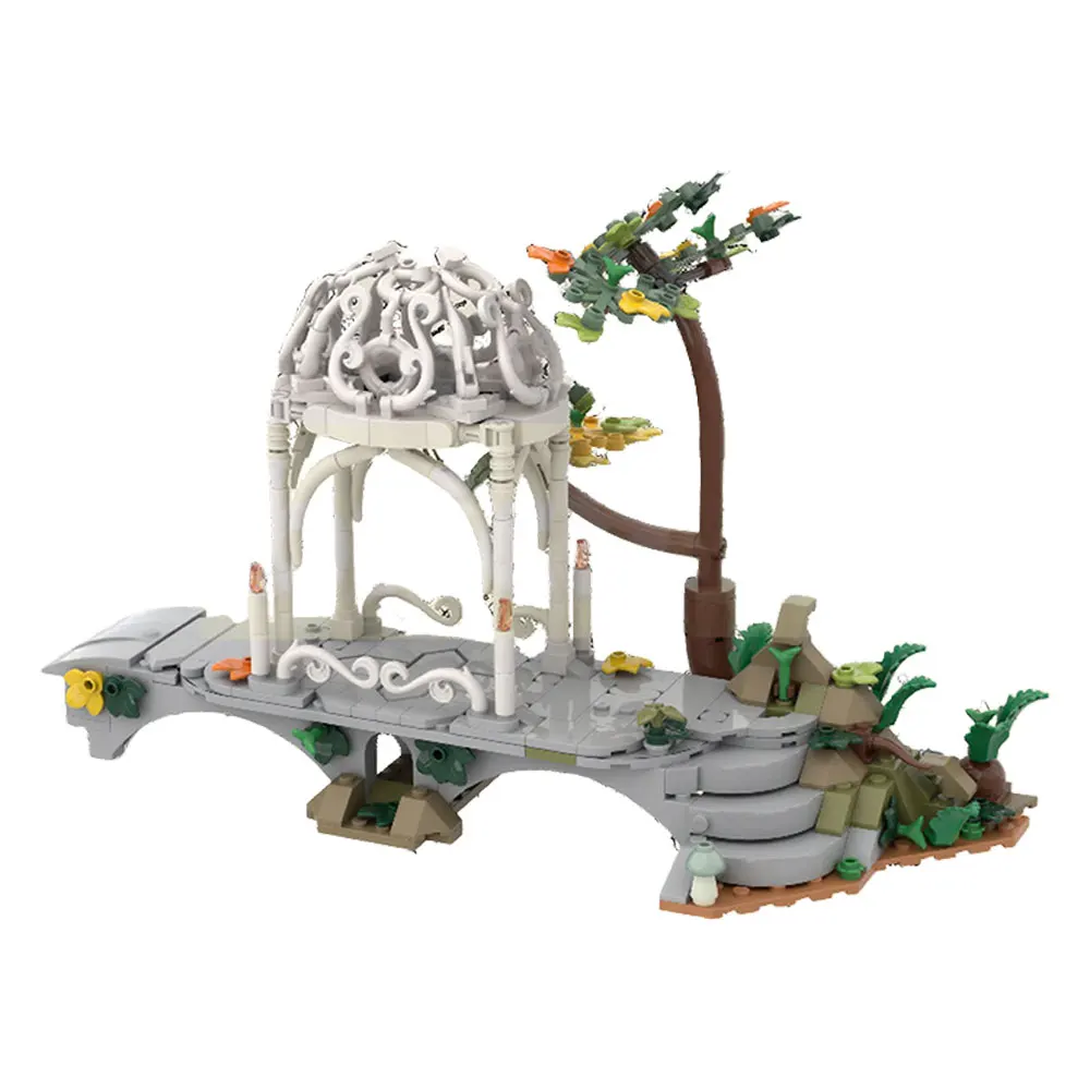 Rivendell Gateway Bricks Model MOC Medieval Rivendell Gateway Street View Building Blocks Assemble Toys Aldult Birthday Gifts