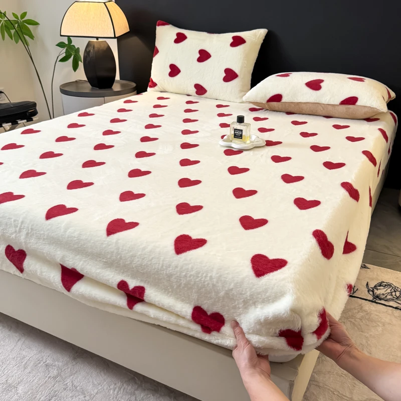 

2025 New Printed Rabbit Plush High-weight Single Bed Hat Thickened and Warm Winter Mattress Cover Wrap The Bedspread 360 Degrees