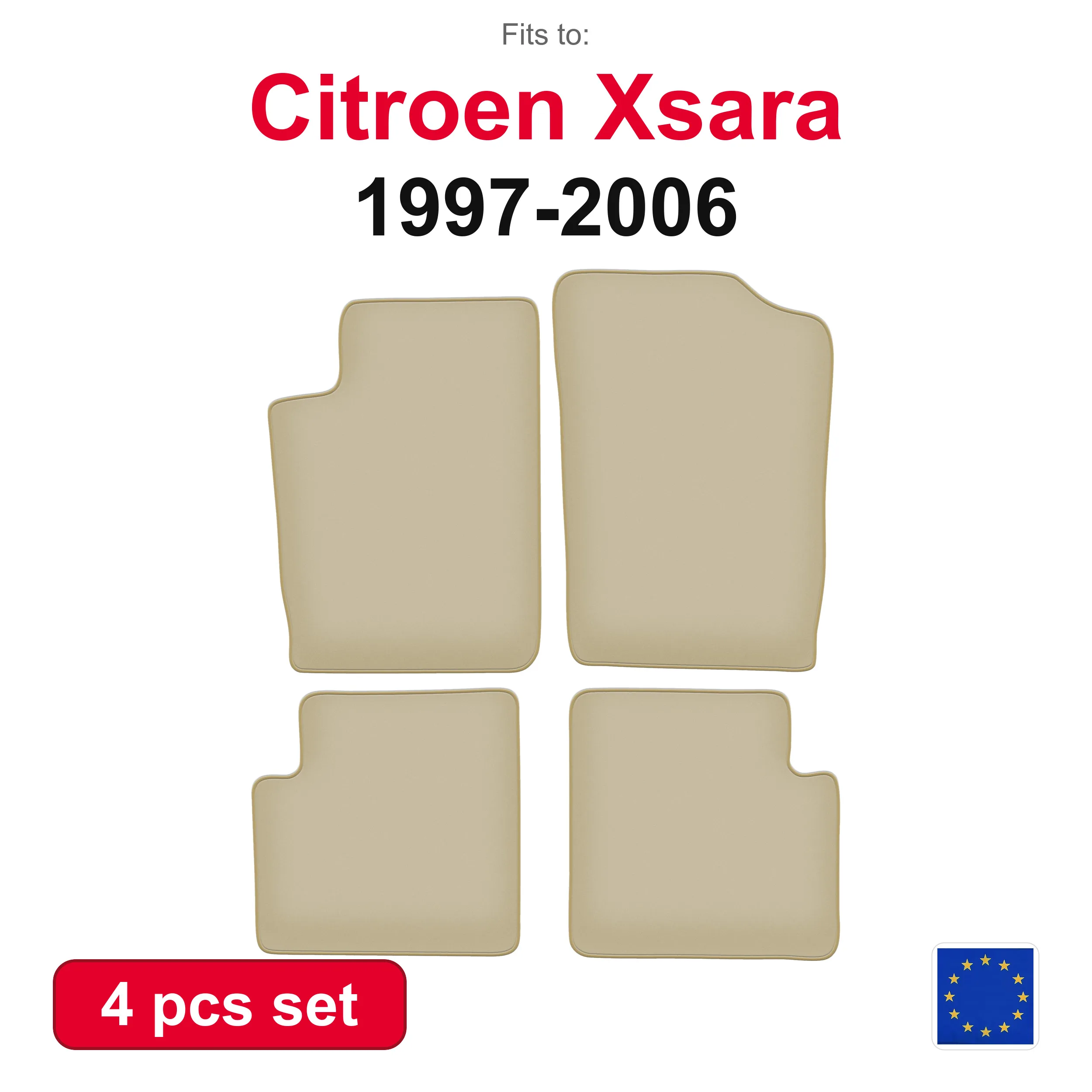 PREMIUM-Autovelourmatten für Citroen Xsara Break, Kombi, Schrägheck (1997-2006) – beige, passgenau (4 Stück), passgenaues Autofußmatten-Set