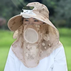 Solar sun protection hat, digital charging fan hat, adult outdoor tea picking hat, face covering greenhouse, agricultural work