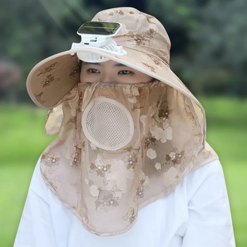 Solar sun protection hat, digital charging fan hat, adult outdoor tea picking hat, face covering greenhouse, agricultural work