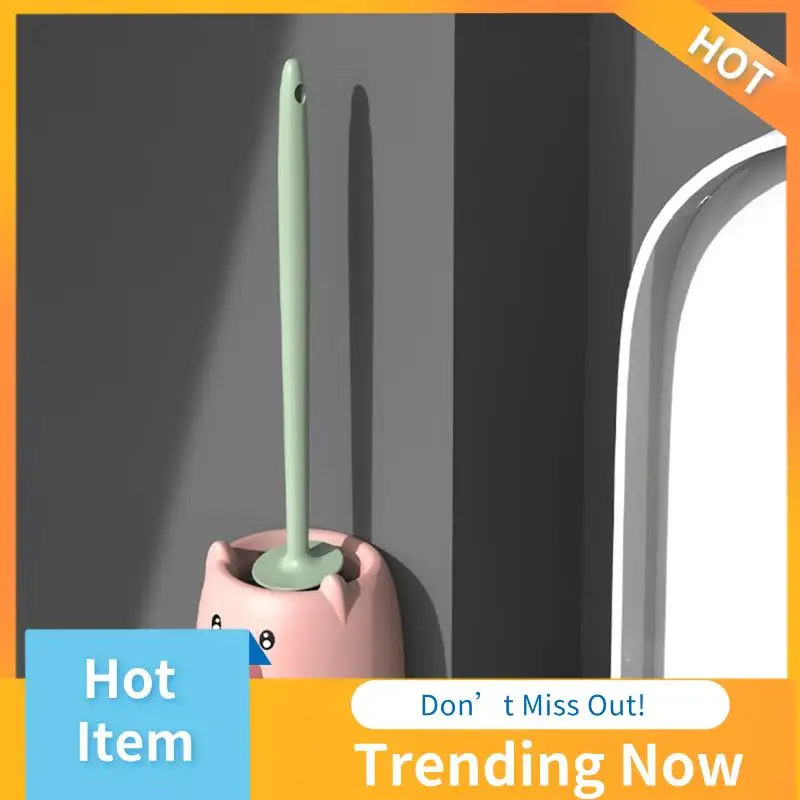 CMHI-Compact Toilet Bowl Cleaning Brush Set Pink & Green Plastic Toilet Bowl Brush And Holder Wall-Mounted For Bathroom Deep Cle