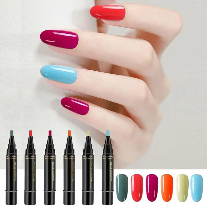 6pcs gel nail polish pens fashion convenient Quick-Dry 6 Colors Nail Polish Markers Pens professional nails painting accessories