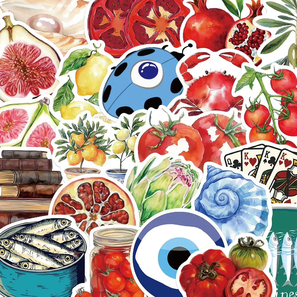 

50PCS Mediterranean Tomato Stickers Retro Style Graffiti Decals For Refrigerator Notebook Laptop iPad Cartoon Stickers Toy Gifts