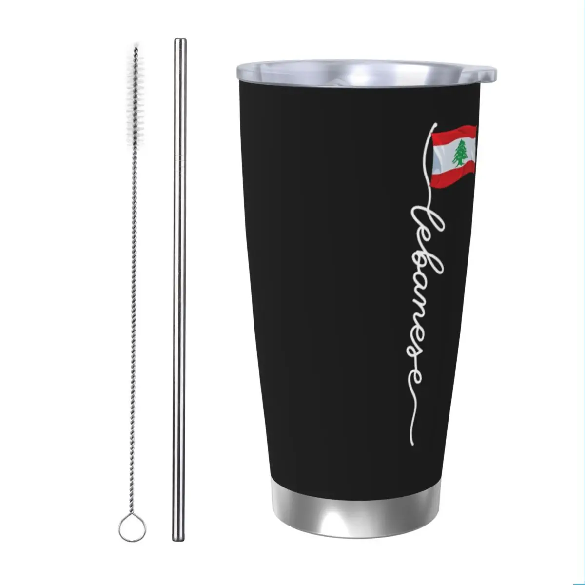 Lebanon Signature Lebanese Insulated Tumbler with Straws Lid Stainless Steel Thermal Mug Office Home Hot Cold Drinks Cup, 20oz