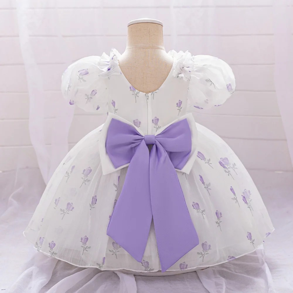 Fairy Big Bow Baby Girl Dress Christmas Costume Flower Short Sleeve Weddidng Princess Prom Party Dresses for Girls Birthday Gown