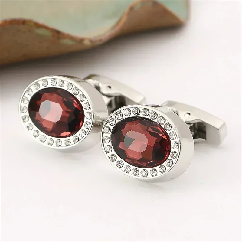 New French Cufflinks Luxury Red Zircon Rhinestone Buttons Men\'s Business Dress Shirts Cuff Links Men Women\'s Wedding Accessories