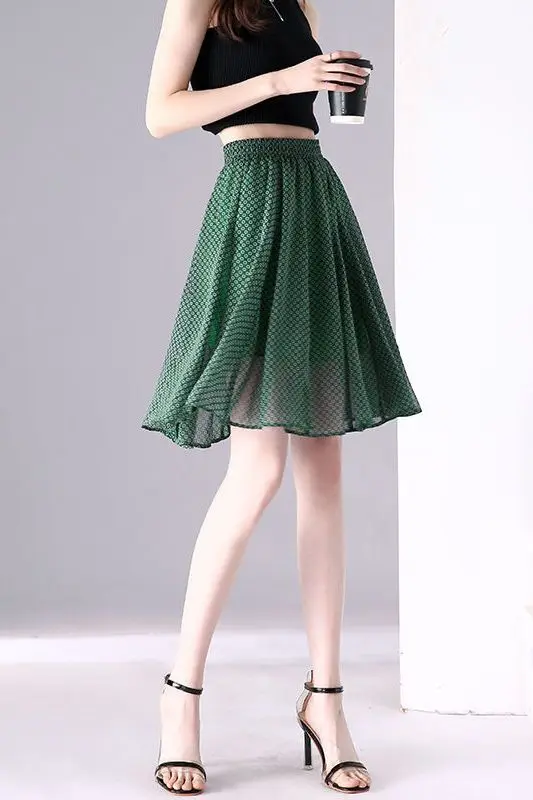 

Women Fashion 2026 Spring Summer Dot Print High Waist Pleated Mesh Long Skirt Y2k Female Aesthetic Skirt Loose Casual Dress S774
