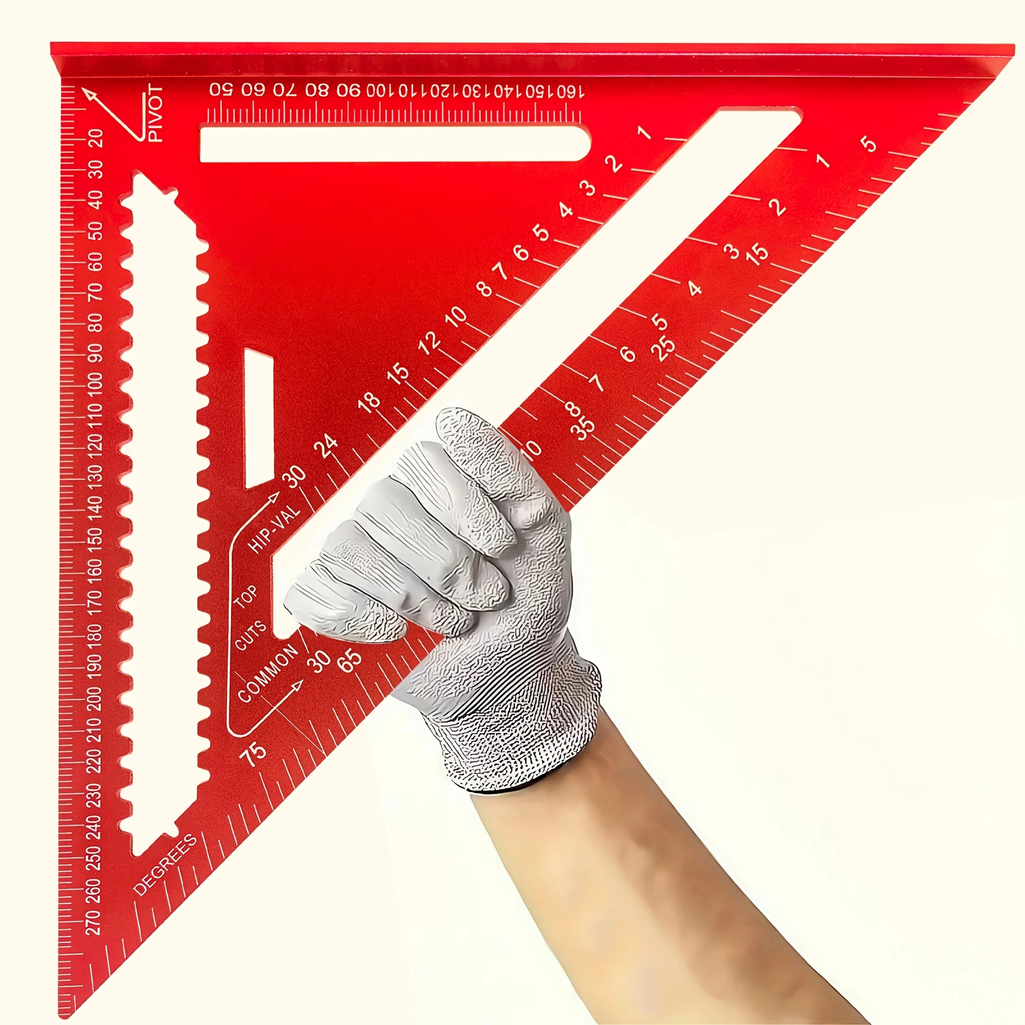 1PC Red Aluminum Triangular Woodworking Protractor | High Precision Measuring Instrument for Home Decoration Design Projects