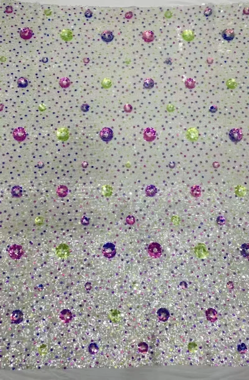 Latest luxury white gauze French lace sequins lace fabric, Africa Nigeria multicolor glitter tulle lace fabric quality
