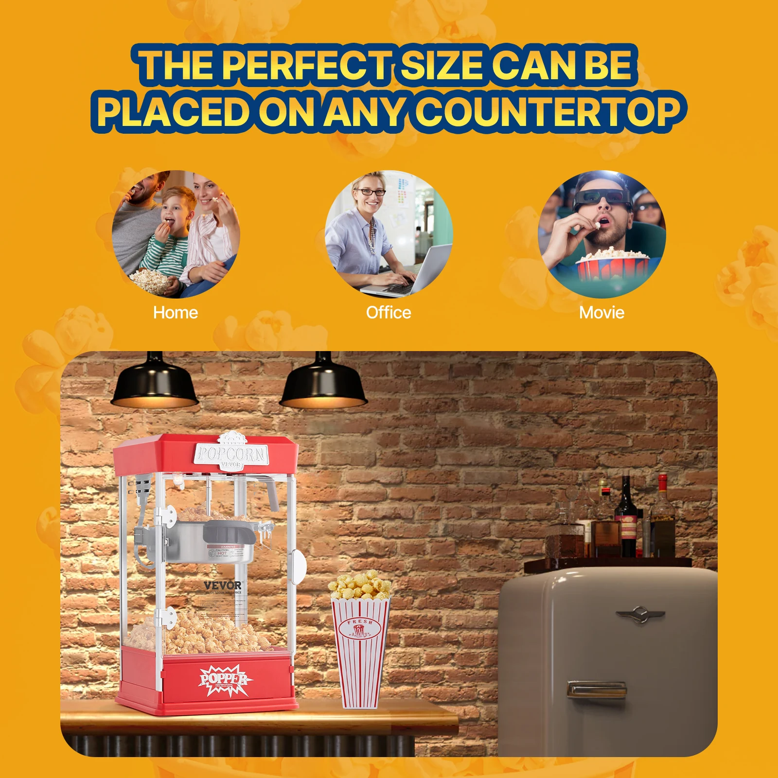 ماكينة صنع الفشار SucceBuy 4 أونصة ماكينة صنع الفشار التجارية على سطح الطاولة تتضمن ماكينة صنع الفشار على الطاولة 1.5 جالون لكل دفعة