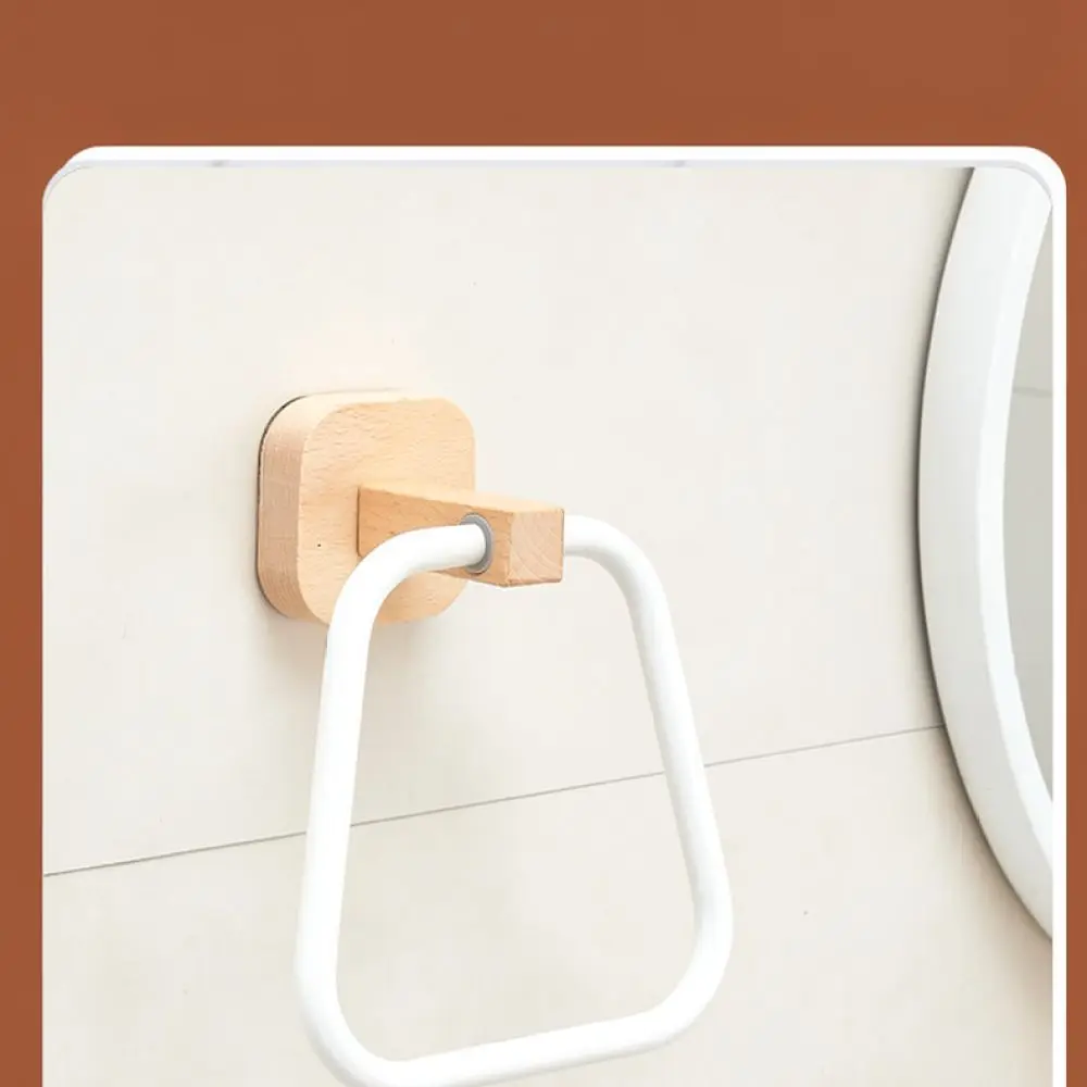 Rotating Towel Ring Wall Mounted Wooden Bathroom Rack Punch Free Hand Towel Holder Minimalist Storage For Toilet Kitchen