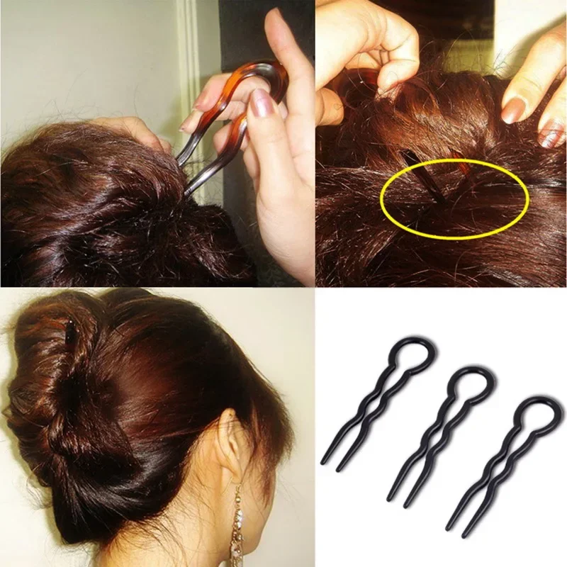 Black Brown Plastic Hair Clips U Shape Design Hair Fork Convenient Hairpins Easy to Use Headwear For Women Hair Styling Tool