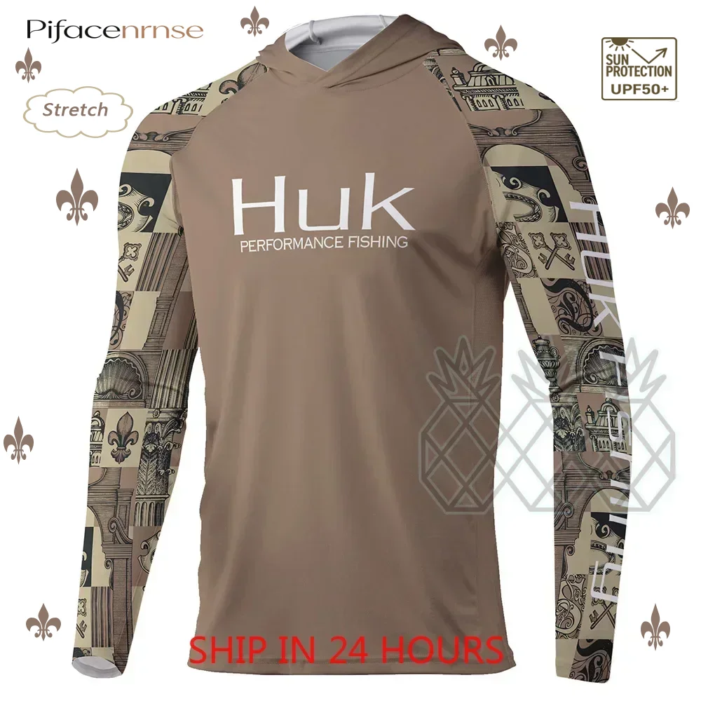 Roupas de Pesca HUK com Proteção UV, Camisetas com Capuz de Manga Longa, Roupas Respiráveis de Alto Desempenho, Jersey de Pesca