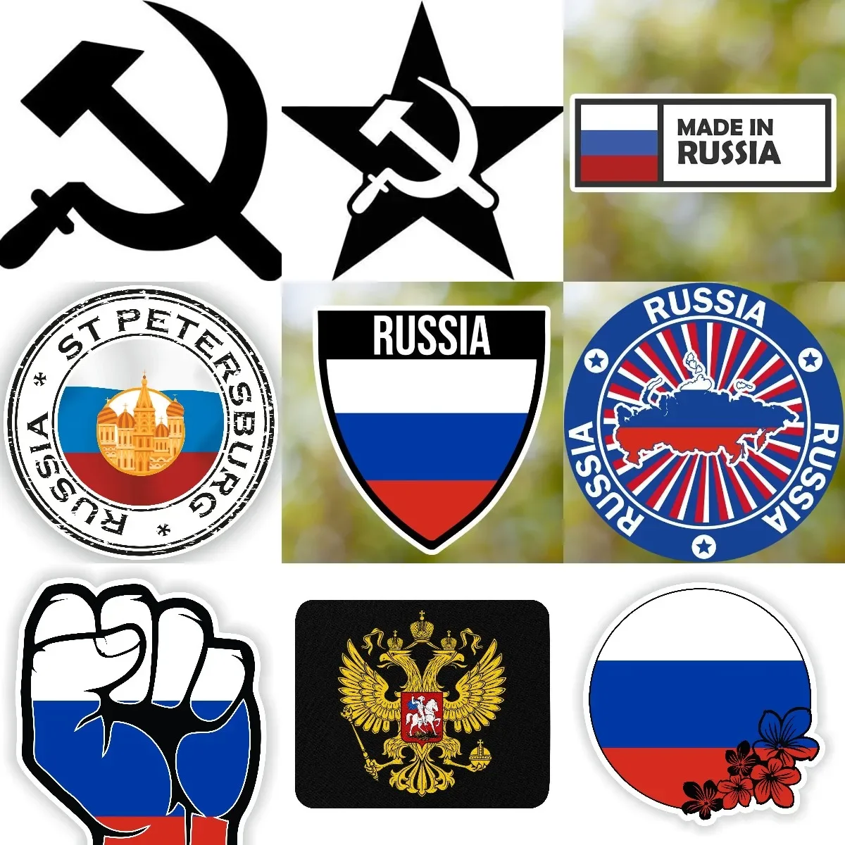

Russia Map Flag Sickle Hammer Pentagram Communist Logo Sticker for Motorcycle Window Wall Car Bicycle Off-road Decal Accessories