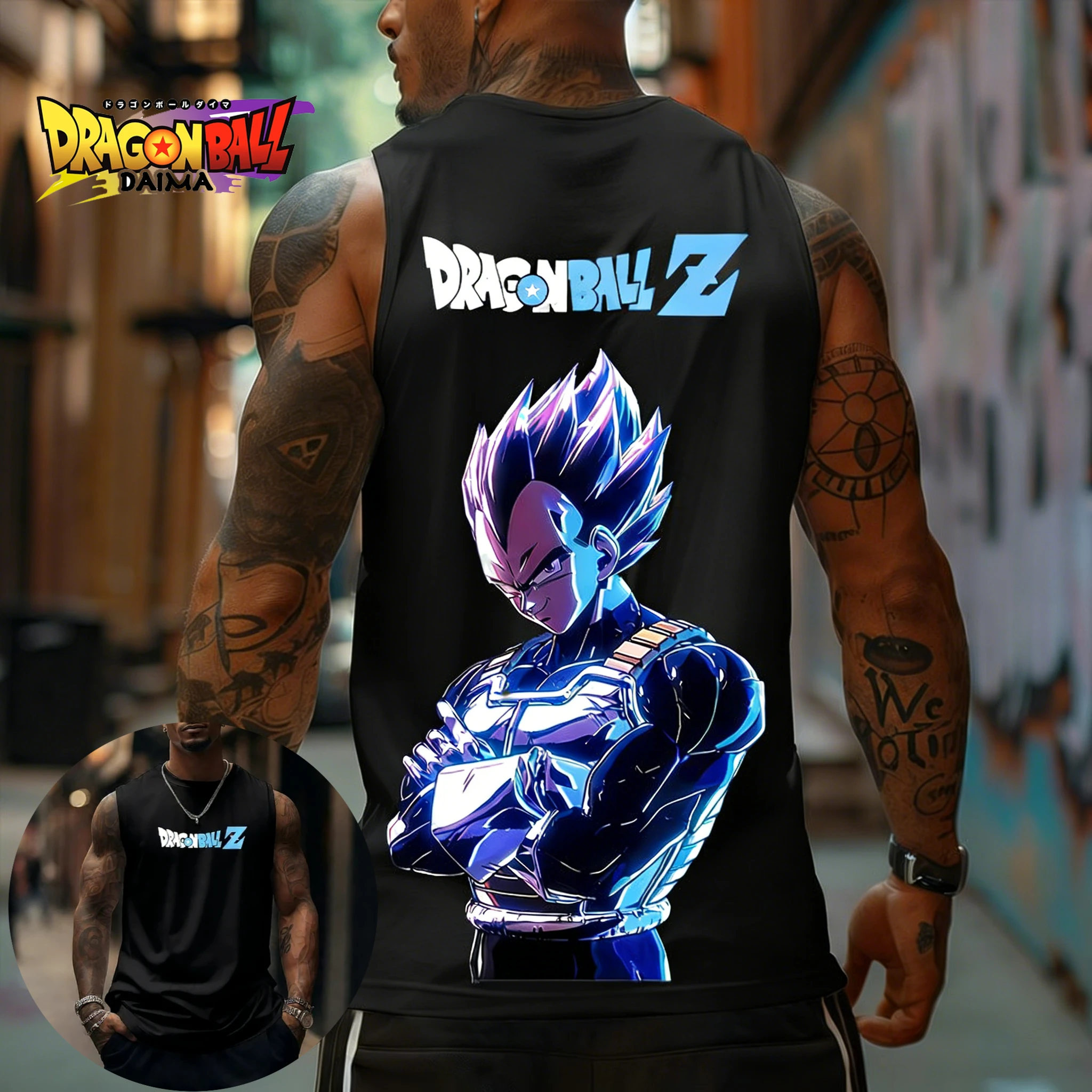 Dragon Ball Z Super Blue Vegeta American Retro Fitness Vest Y2K Harajuku Style Spring and Summer New Men's T-Shirt Daily Wear