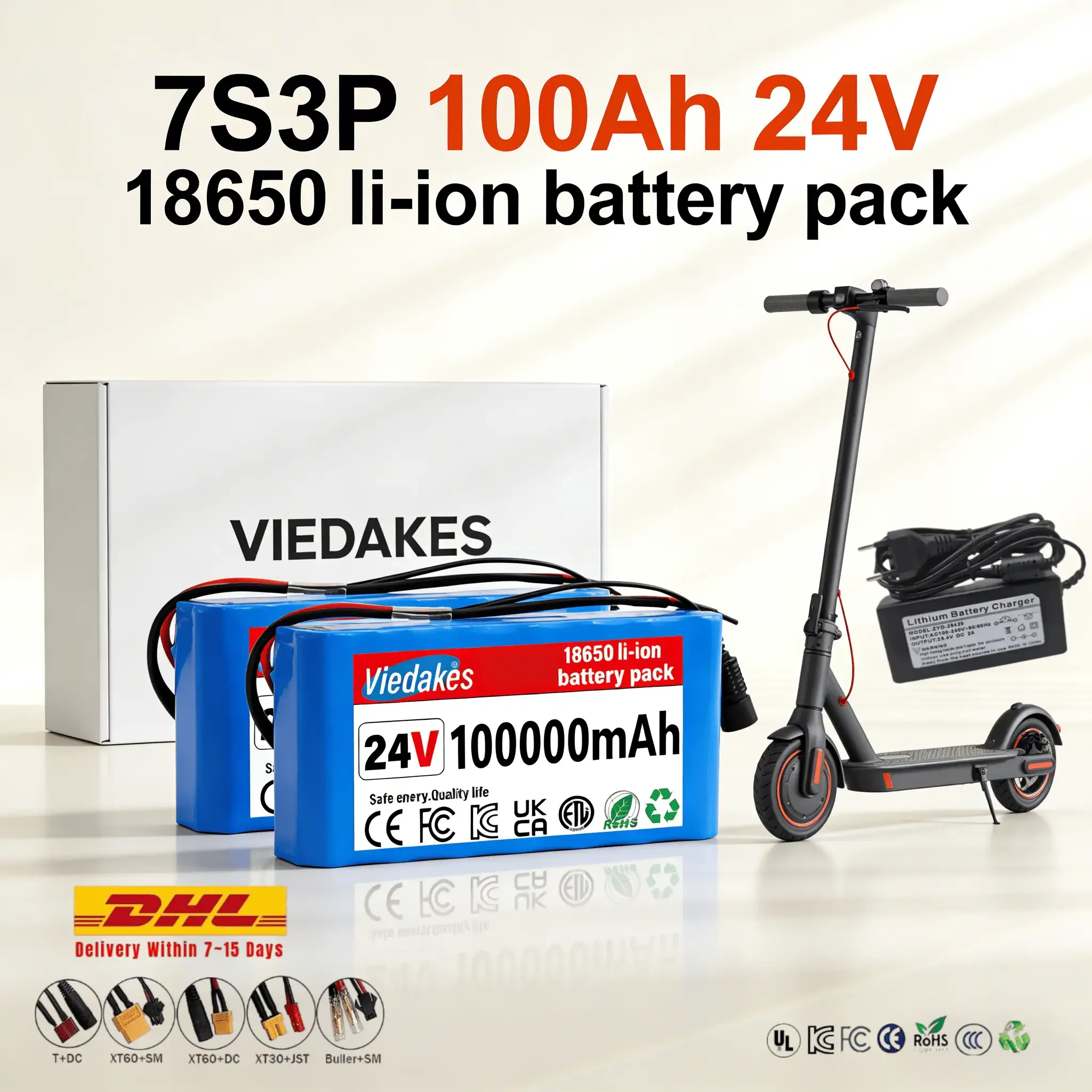 2 Pack 24V 100000mAh Lithium Battery with 29.4V 2A Charger, 24 Volt Rechargeable Battery for DIY Projects💎