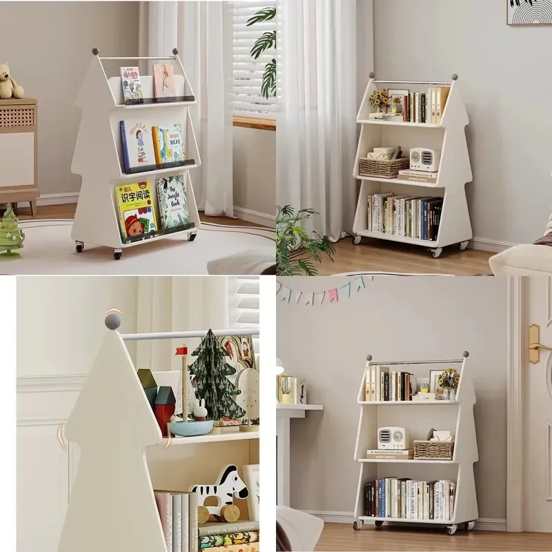 Mobile Double Sided Storage Rack Floor to Ceiling Small Simple Bookshelf