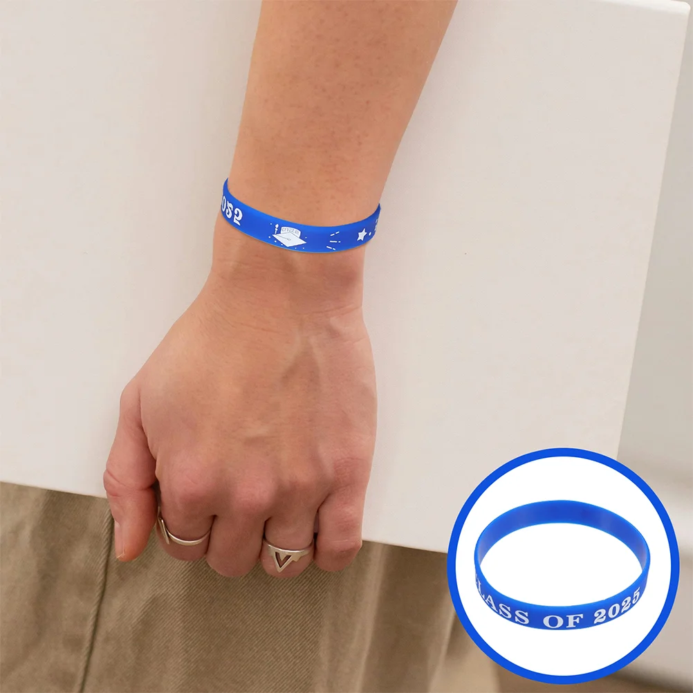 10 Pcs Class of 2025 Wristbands Graduation Party Stickers Blue Bracelets Bulk Girl for Boys Student