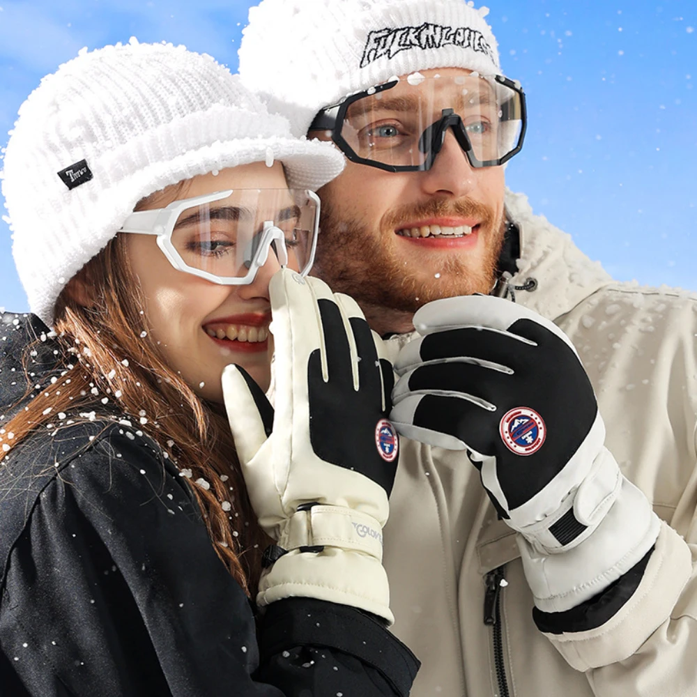

Winter Ski Gloves Unisex PU Leather Non Slip Touch Screen Waterproof Motorcycle Riding Warm Fleece Snow Gloves