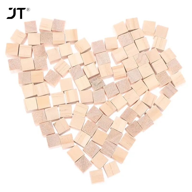 100pcs 1cm Unfinished Blank Mini DIY Wooden Square Blocks Wood Solid Cubes for Kids Craft Toy Puzzle Making Material