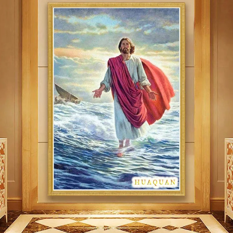 Christianity Jesus Walked On The Sea Cross Stitch Kit Canvas Printing Embroidery Set DIY Needlework Home Decoration Painting