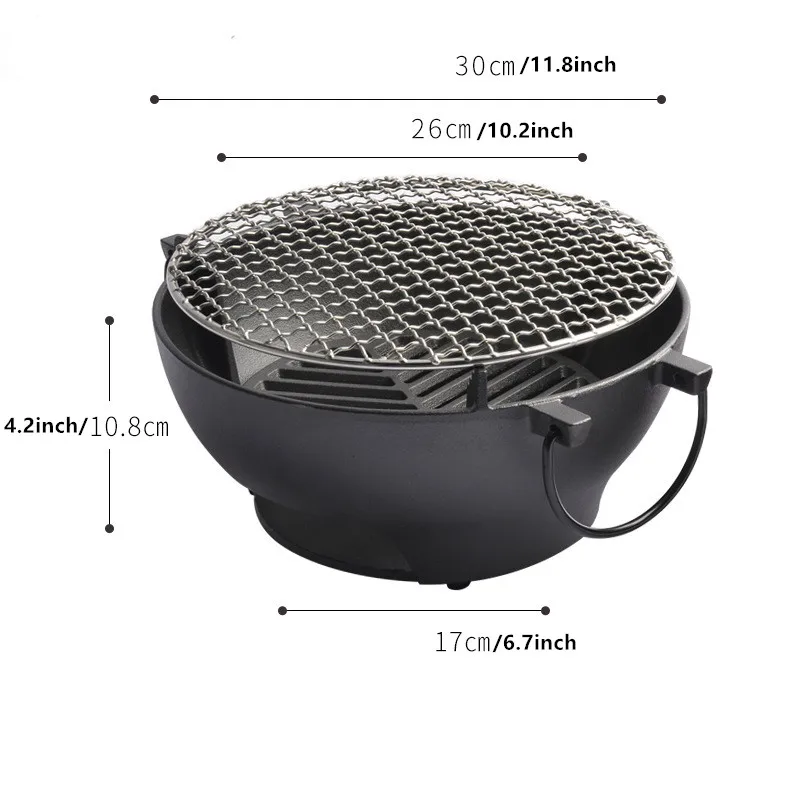 Cast Iron Hibachi Grill Round Small Portable Korean Style Charcoal Barbecue Grill for Outdoor Tabletop Camping BBQ Make tea 10 \