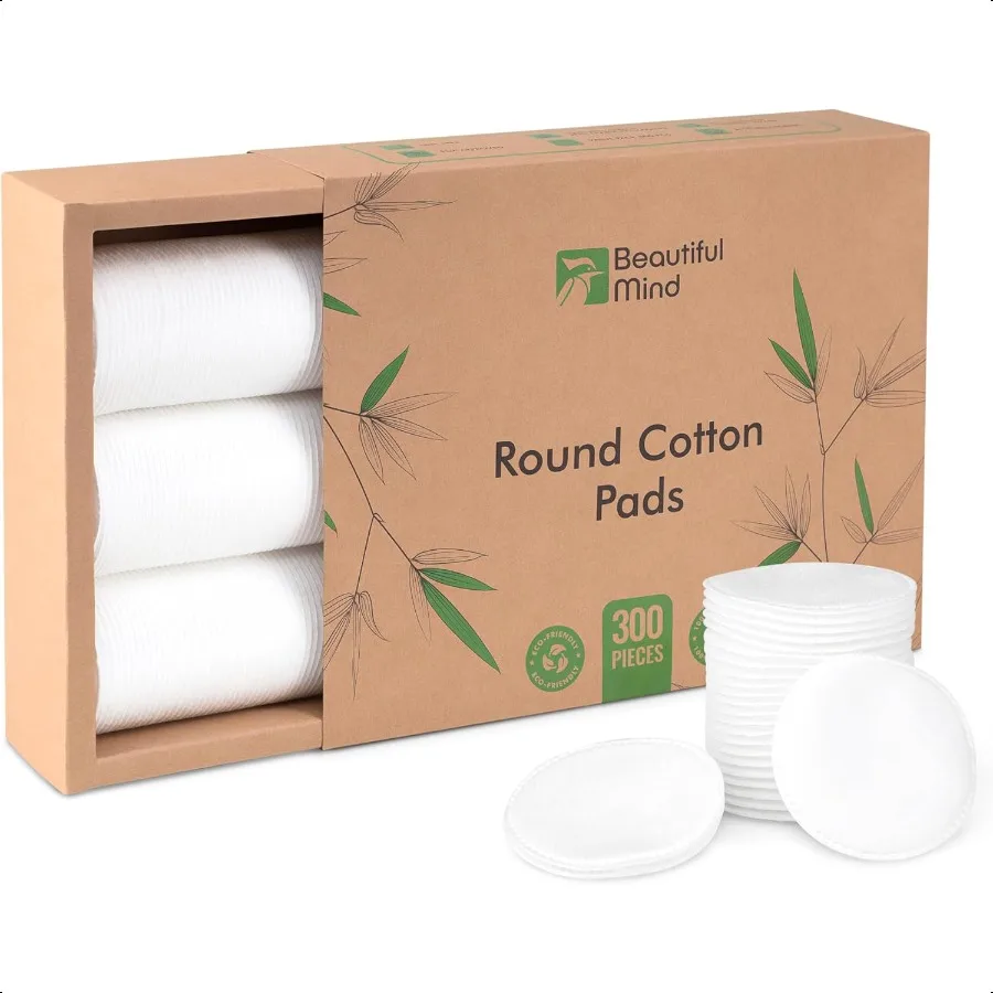 Almofadas redondas de algodão para rosto, pacote com 300 camadas de maquiagem para os olhos e removedor de esmalte, almofada circular de limpeza sem fiapos para esfol facial