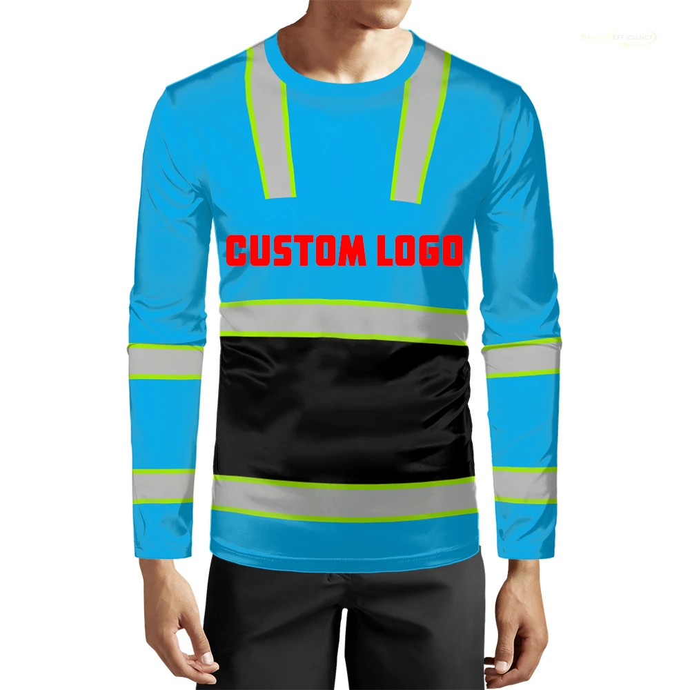 Custom Logo Men's 3d Printed Hi-vis Long Sleeve Work T-shirt - Breathable Comfortable High Visibility Top For Construction Road