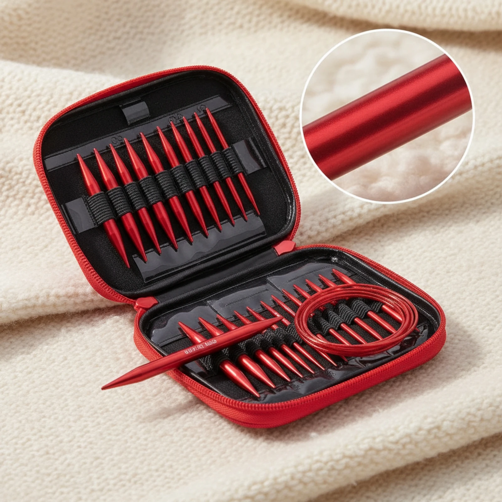 Interchangeable Knitting Needle Kit Zippered Circular Knitting Needle Set with Case Organized Smooth for Knitters, Travel