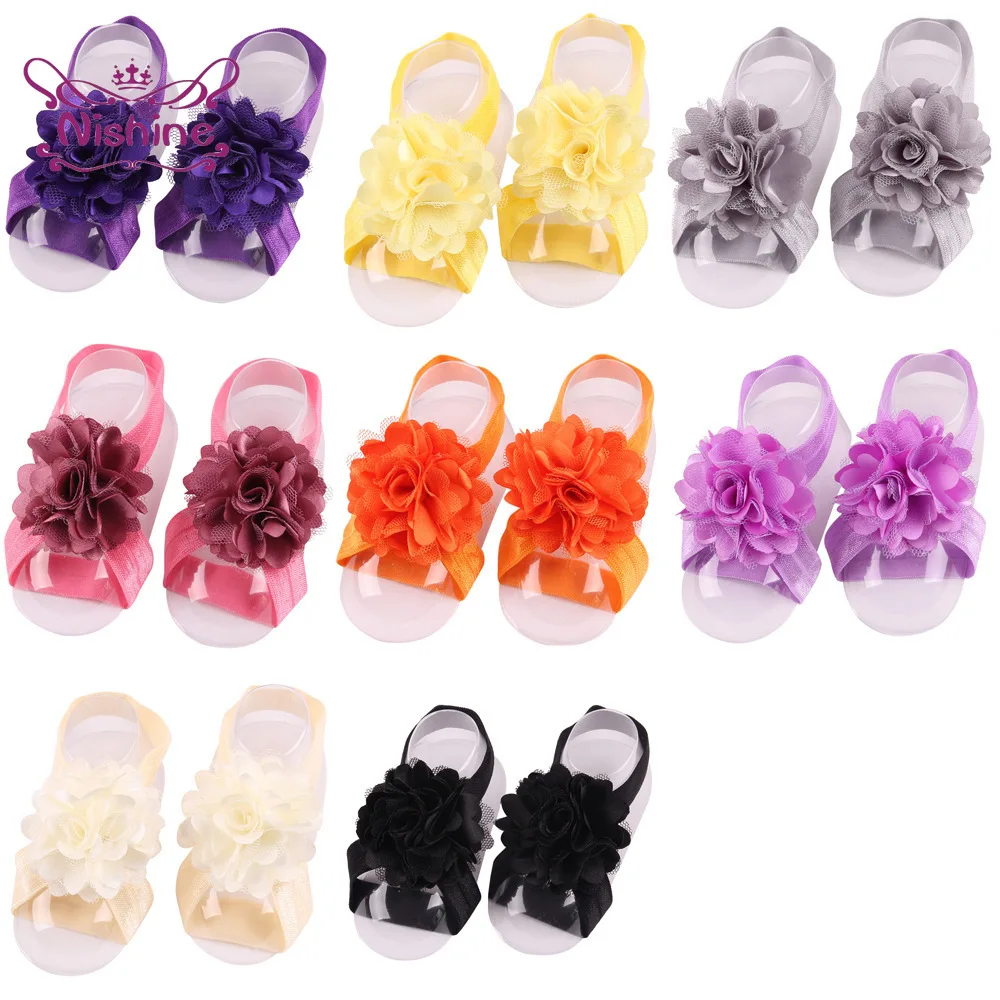 Cute 2pcs/pair Newborn Toddler Satin Mesh Flower Barefoot Sandals Baby Kids Children Infant Photography Props Gifts