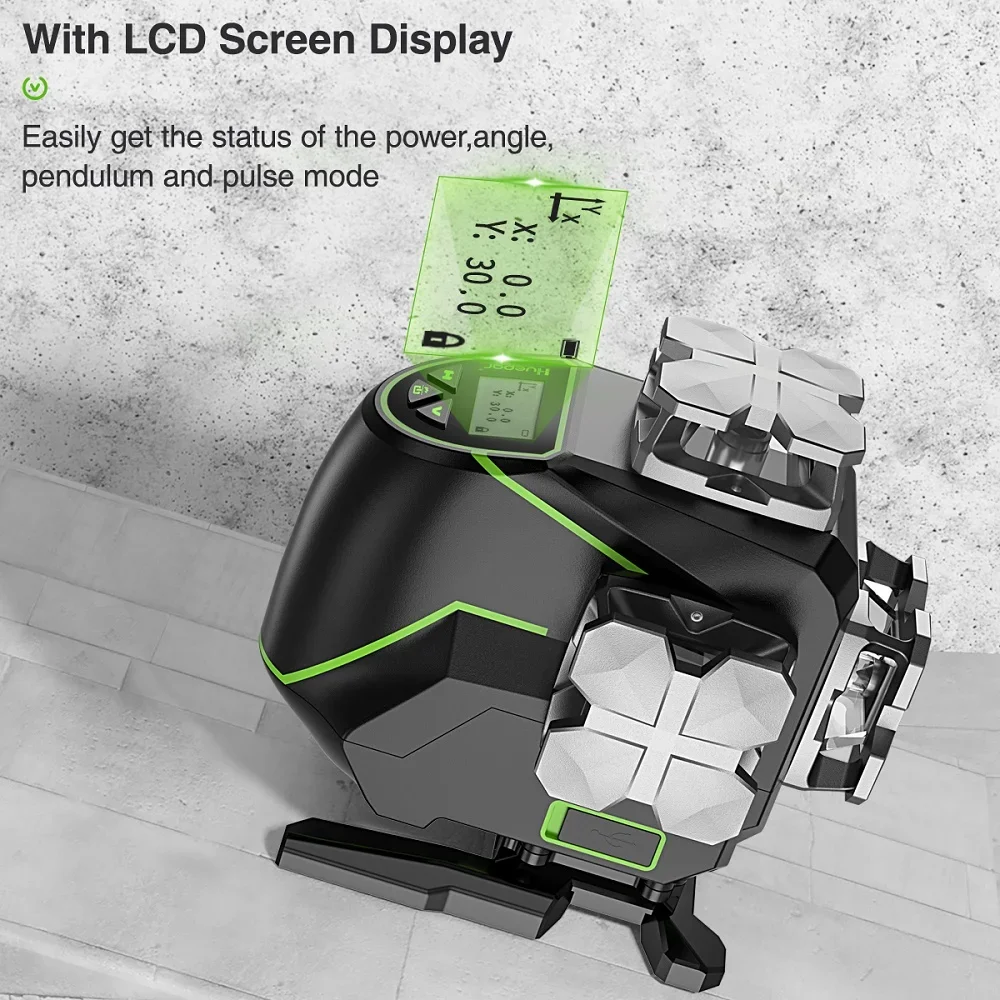 Laser Level Huepar S04CG-5RG 4D Green Cross Line 16, with Accessories and Hard Shell Tool Kit, Suitable for Construction Sites