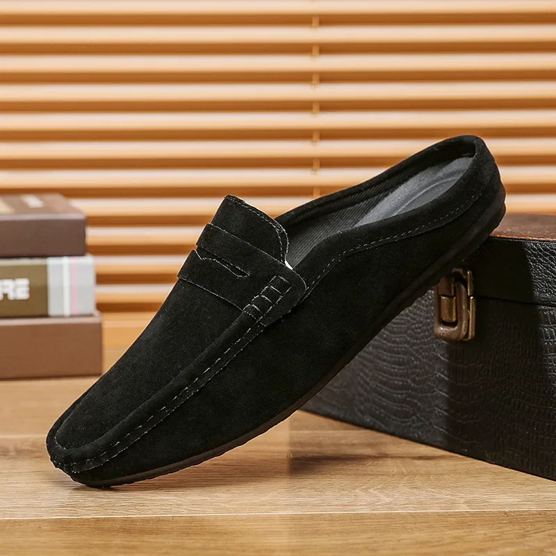 New Men's Mules Lightweight Suede Casual Shoes, New Men's Lazy Casual Breathable Half Slippers, Slip on Walking Shoes Moccasin