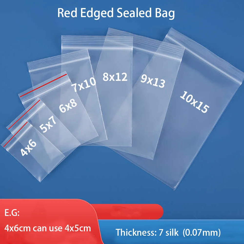 100-300Pcs 0.07mm PE Food Storage Zipper Bag Small Jewelry Transparent Bag Resealable Zipper Plastic Bag Vacuum Preservation Bag